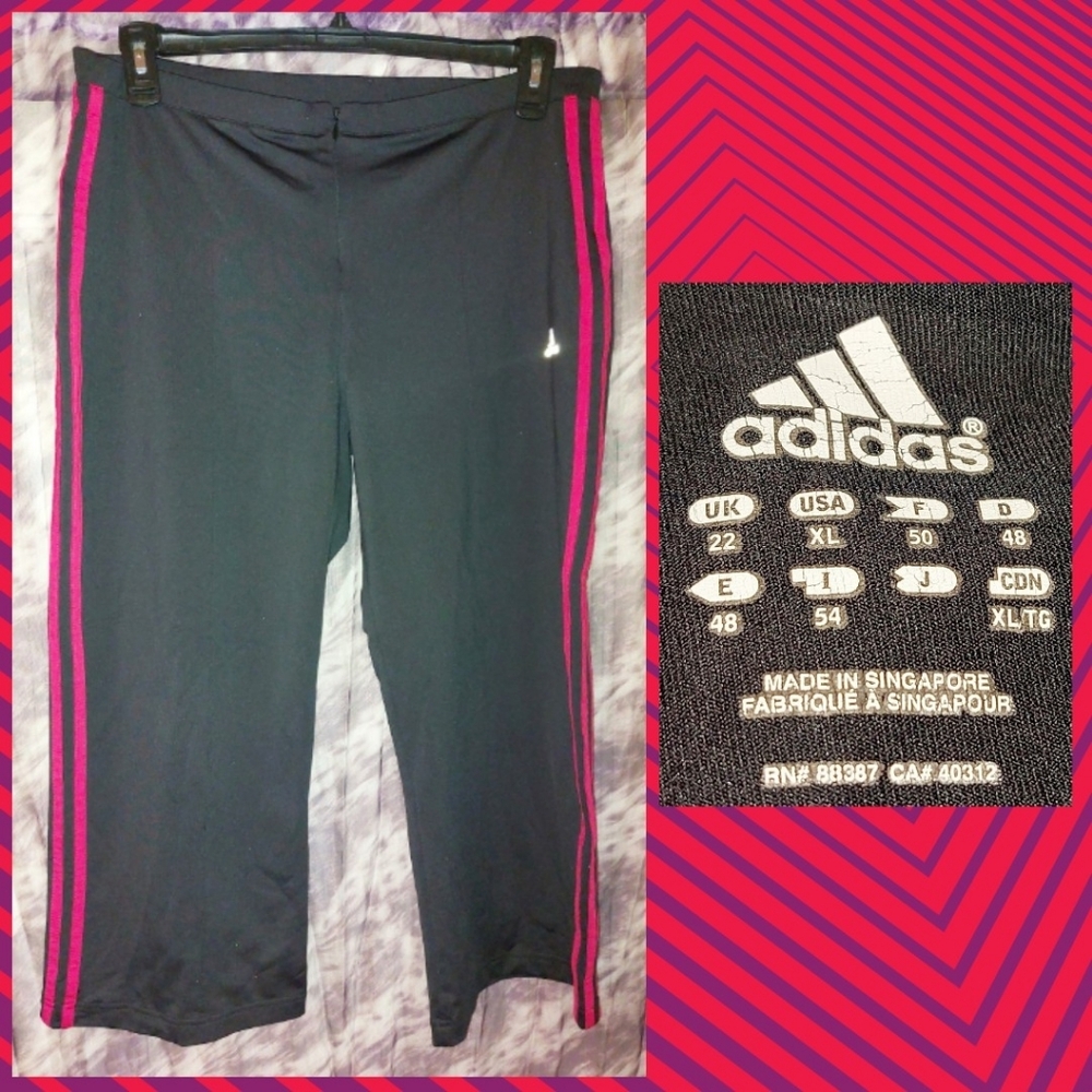 Adidas brand Black & Brick Red Lightweight Athletic Cropped Knit Pants Sz XL